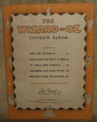 Circa 1939 " The Wizard Of Oz " Souvenir Album Leo Feist