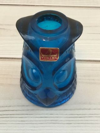 Vtg Mid Century Viking Glass Blue Owl Fairy Light Candle Holder Top Only