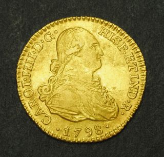 1798,  Charles Iv Of Spain.  Spanish Gold 1 Escudo Coin.  (au -) 3.  37gm