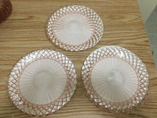 3 Pink Waterford Waffle Hocking Glass 9 5/8 " Dinner Plates