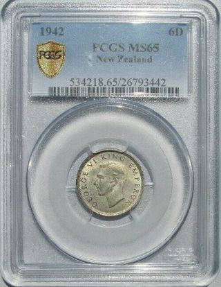 Zealand 1942 Six Pence Pcgs Ms65,  Only One Graded Higher,  Lowest 6d Mintage
