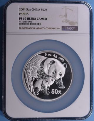 2004 5 Oz China Silver Panda Pf 69 Ultra Cameo