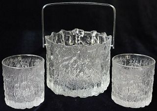Vintage Retro Art Glass Texture Bark Ice Bucket Scandinavian Whitefriars Style