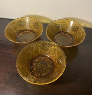 Vintage Tiara Indiana Amber Glass Sandwich Pattern 8.  25” Bowls Set Of 3