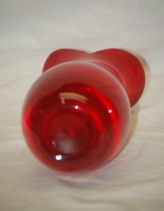 Old Vintage Large Ruby Red Hand Blown Glass Flower Vase w Clear Glass Bottom 3