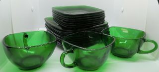 Vintage Anchor - Hocking Forest Green Charm Salad Plates,  Saucers & Cups
