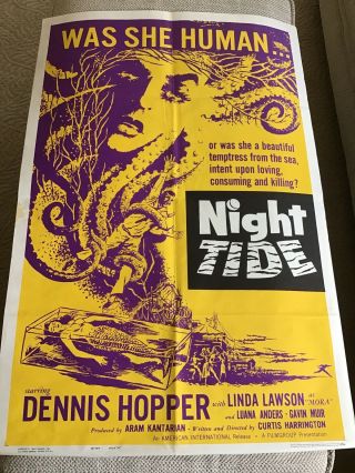 Vint Movie Poster Orig Theater Night Tide Mermaids Dennis Hopper Horror Monster