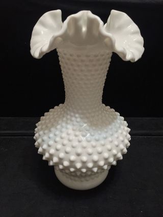 Fenton Vintage Hobnail Milk Glass Vase - 10 3/8 " Tall -