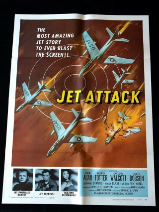 Jet Attack Orig 1958 Movie Poster 1sh,  Folded Vf,  /nm C9,  F - 86 Sabre Aviation Art