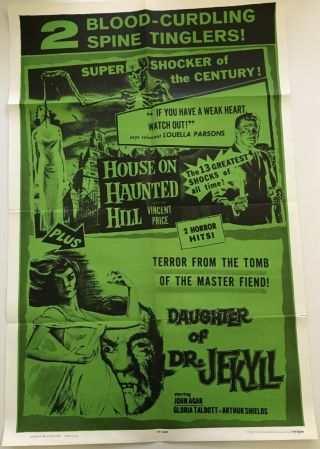 Vincent Price House On Haunted Hill/daughter Of Dr.  Jekyll Combo One Sheet