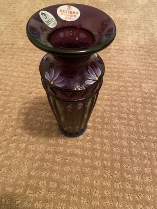 Fenton Hand Painted Amethyst Purple 7 Inch (retired) Vase Signed S.  Hart
