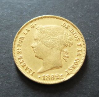 1862 Gold Spanish Philippines Isabella 4 Pesos Coin,  Circulated,  307