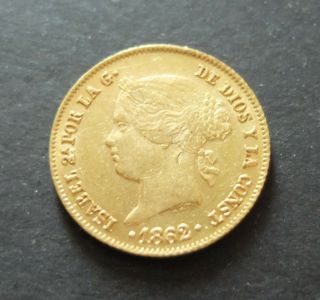1862 Gold Spanish Philippines Isabella 4 Pesos Coin,  Circulated,  306