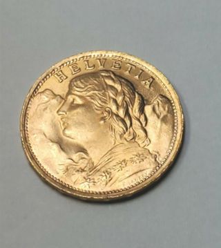 1935 - B Switzerland Gold 20 Francs Swiss Helvetia Au