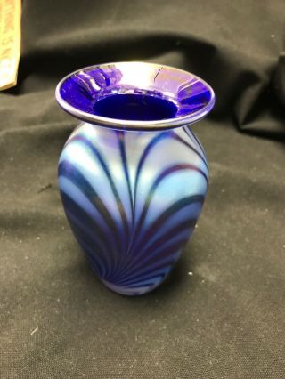 Vintage Murano Art Glass Colbat Blue Swirl Vase 4 - 1/2”