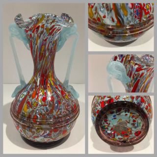 Vintage Fratelli Toso Millefiori Handled Vase Murano Italian Glass
