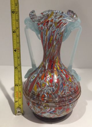 Vintage Fratelli Toso Millefiori Handled Vase Murano Italian Glass 2