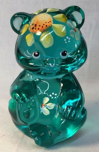 Fenton Art Glass Hand Painted Robin Egg Blue Sitting Bear