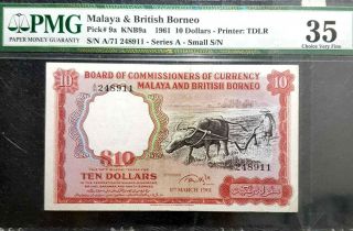 Pmg 35 Cvf 1961 Malaya & British Borneo 10 Dollars Note (, 1 B/note) D7285