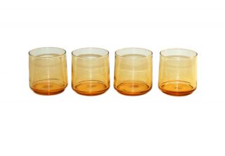 Set Of 4 Vintage Libbey Mid Century Amber Gold Tumbler 8oz Drinking Glasses