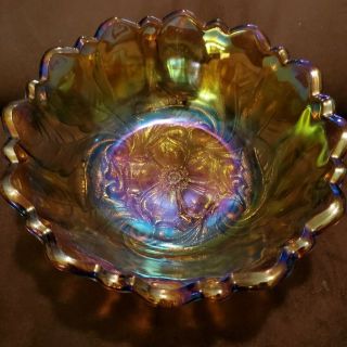 Vintage Imperial Marigold Carnival Glass 9.  " Bowl - Gorgeous Colors
