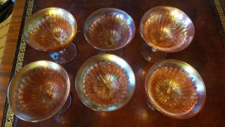 6 Vintage Fenton Marigold Carnival Glass Holly Berry Goblet 4 - 1/4 "