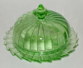 Jeannette Sierra Green Butter Dish W/ Cover Pinwheel Depression Glass