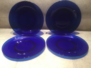 Vintage Cobalt Blue Salad Plates - Set Of 4 - 8 1/4 Inches