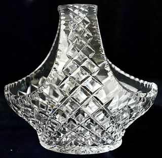 Vintage Retro Large Diamond Cut Lead Crystal Basket 24cm High 2kg