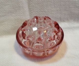 Reims France Glass Flower Frog 9 Holes Clear With Iridescent Pink Rose Bottom 3 "
