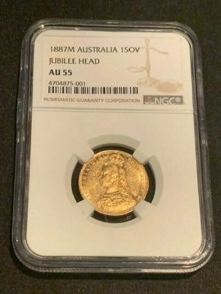 1887 - M Victoria Jubilee Head Gold Sovereign - Ngc Au - 55