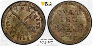 Pcgs Ms - 64 Papal States Italy Silver 4 Baiocchi 1793 (gem Combined Pop: 1/0)