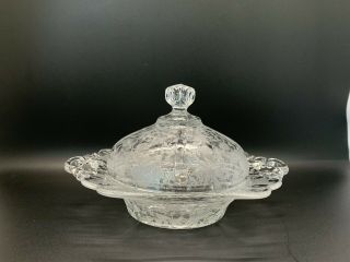 Cambridge Glass Round Covered Butter Crystal W/ Wildflower Etch Square Finial
