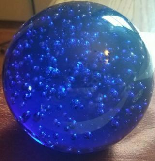 HUGE Stunning Vintage MURANO COBALT BLUE Controlled BUBBLE Art Glass PAPERWEIGHT 2