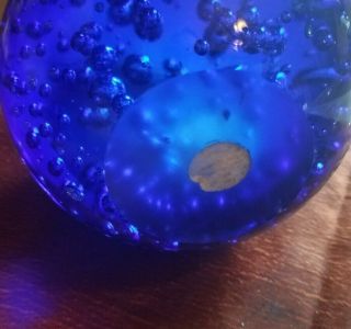 HUGE Stunning Vintage MURANO COBALT BLUE Controlled BUBBLE Art Glass PAPERWEIGHT 3