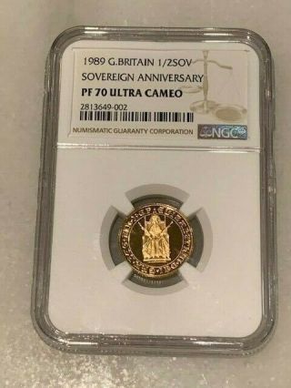Great Britain 1989 Gold 1/2 Sovereign Ngc Pf70uc Sovereign Anniversary