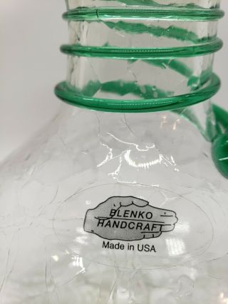 VINTAGE BLENKO CLEAR CRACKLE GLASS VASE WITH APPLIED GREEN SWIRL ROPING 3