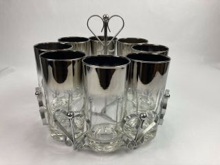 Vintage Silver Fade Glasses Carrier Caddy Mid Century Modern Barware Set Of 8