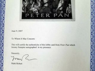Peter Pan (2003) Movie Lobby Card Autographed by Jeremy Sumpter w/ 3