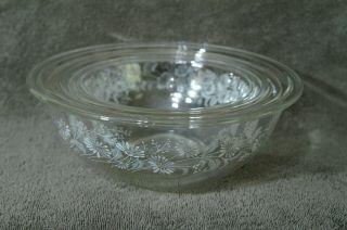 Set Of 3 Vintage Pyrex Colonial Mist Clear Mixing Nesting Bowls 322,  323 325
