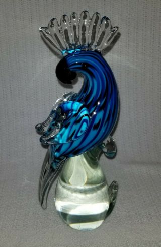 Murano Art Glass parrot.  Hand crafted glass parrot in shades of blue 2