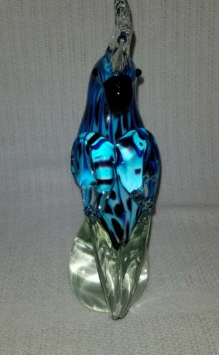 Murano Art Glass parrot.  Hand crafted glass parrot in shades of blue 3
