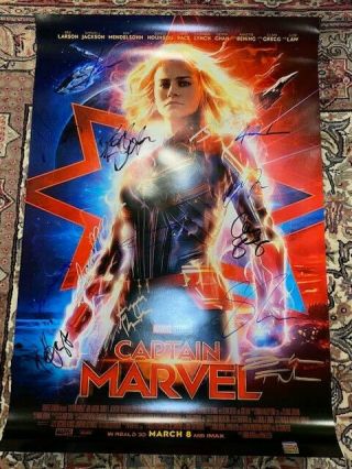 Captain Marvel Ds Movie Poster Cast Signed Premier Avengers Infinity War Endgame