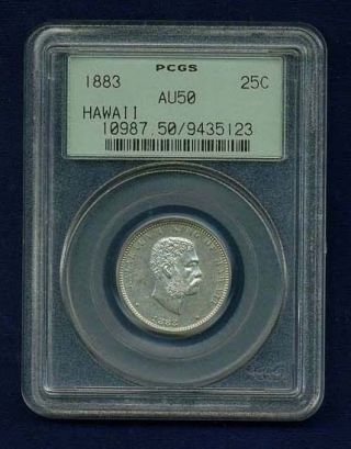 Hawaii 1883 Quarter - Dollar/ 25 Cents Almost Uncirculated Certified Pcgs Au50