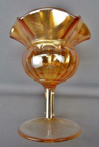 Fenton Small Rib Marigold Carnival Glass Compote Vase Aka Lady 