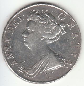 1707 E Great Britain Queen Anne Sterling Silver Half Crown.  Edinburgh.