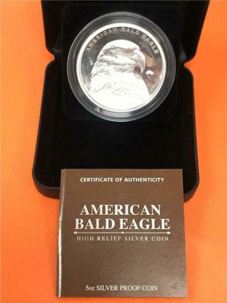 Tuvalu 2014 High Relief 5oz Bald Eagle.  999 Proof W/ Box & Papers