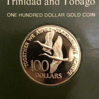 1976 Fm Gold Trinidad & Tobago Proof 6.  21 Grams $100 Dollar Coin Frankin
