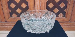 Vintage Avitra Crystal Hand Cut Lead Footed Pinwheel Star Bowl Dish Heavy 8.  5 "