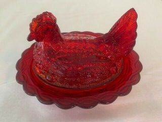 Mosser Glass Red Carnival Hen On Nest